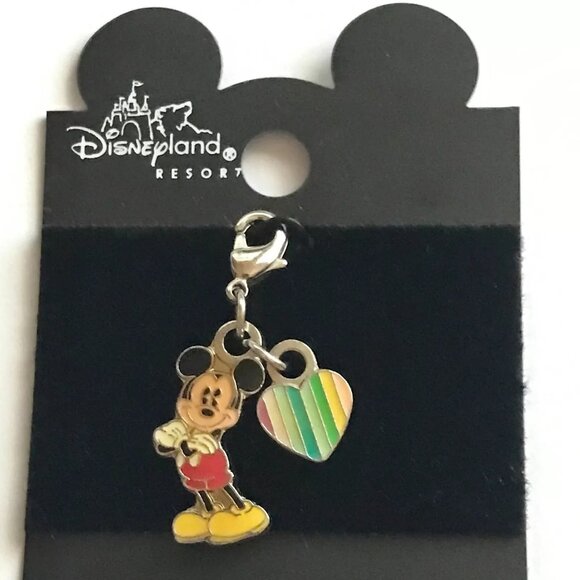 Vintage Mickey Mouse Rainbow Heart Clip On Charm LGBT Gay Pride Zipper Pull Bag - Picture 1 of 11